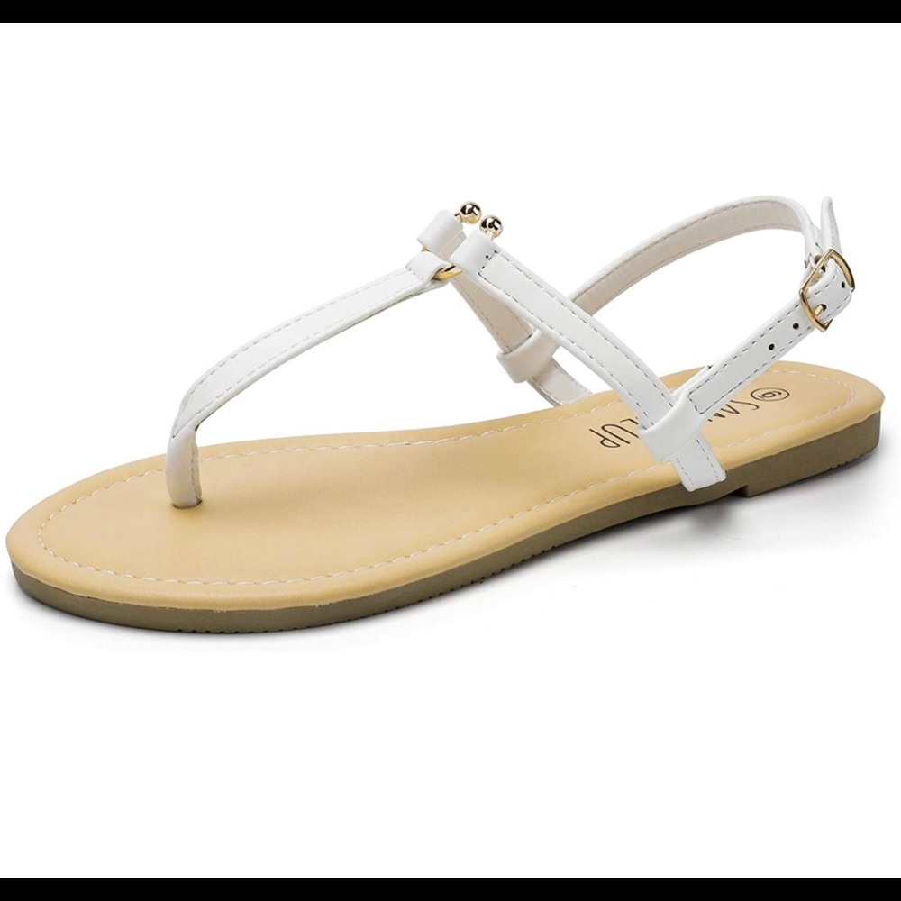 White leather t strap sandals 8
